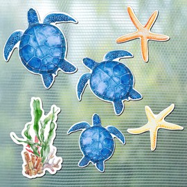 Konohan 12 Pcs Screen Door Magnets Decorative Sea Turtle Seaweed Starfish Double Sided Magnetic Flexible Protector Savers Sticker Window Warning for Screen Patio Sliding Doors Protector (Light Blue)
