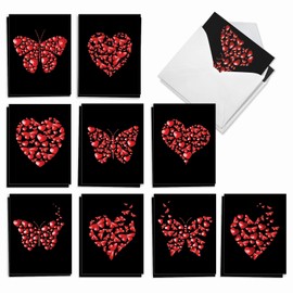 The Best Card Company - 20 Assorted Boxed Valentine's Day Note Cards with Envelopes (4 x 5.12 Inch) - Hearts and Butterflies AM9076VDG-B2x10