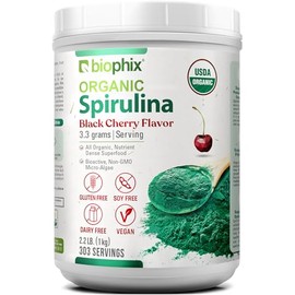 biophix Polvo De Espirulina Orgánica, 2,2 Libras, Sabor A Cereza Negra, Superalimento Rico En Proteínas Y Denso En Nutrientes, Poderoso Antioxidante  