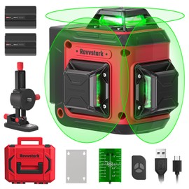 Revvstark Laser Level Pro Kit, 3X360°Self-leveling Tool for Construction, Tiling Floor & Picture Hanging, 3D Cross Line Laser Level with Fine-tuning Bracket, 12 Lines level Tool with 2*2400mAh Battery