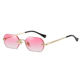 qinqilanqi-S Frameless Sunglasses for Men and Women, Retro Metal Sunglasses, Small Edge Polygonal Hexagonal Sunglasses, Gold/Gradient Pink