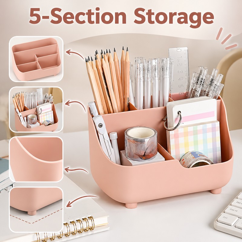 5-Section Office Desk Organizer for Stationery - Large Capacity Desktop