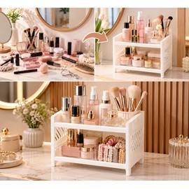 2-Tier Desktop Organizer for Office & Vanity – Compact PP Storage Rack for Stationery, Cosmetics & Daily Essentials