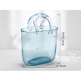 OLEEK Purse vases for Flowers (Handmade) Glass Bag vase -10 Inches- Blue for centerpieces & Fish Bowl - Handbag Unique Flower vase Decorative - Glass Handbag for Cute Room Decor