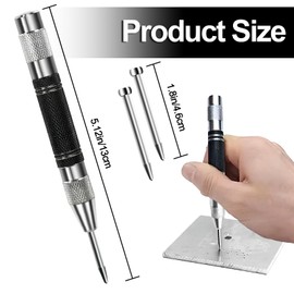 Center Punch, 2 Pcs Spring Loaded Center Hole Punch, Automatic Hole Punch for Metal, Wood, Plastic, Glass (5 Inch)