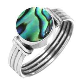 Jeweloporium 925 Silver Ring for Women Size S Multicolor Genuine Abalone Shell Stone Vintage Silver Ring New Year Gift Solitaire Jewelry