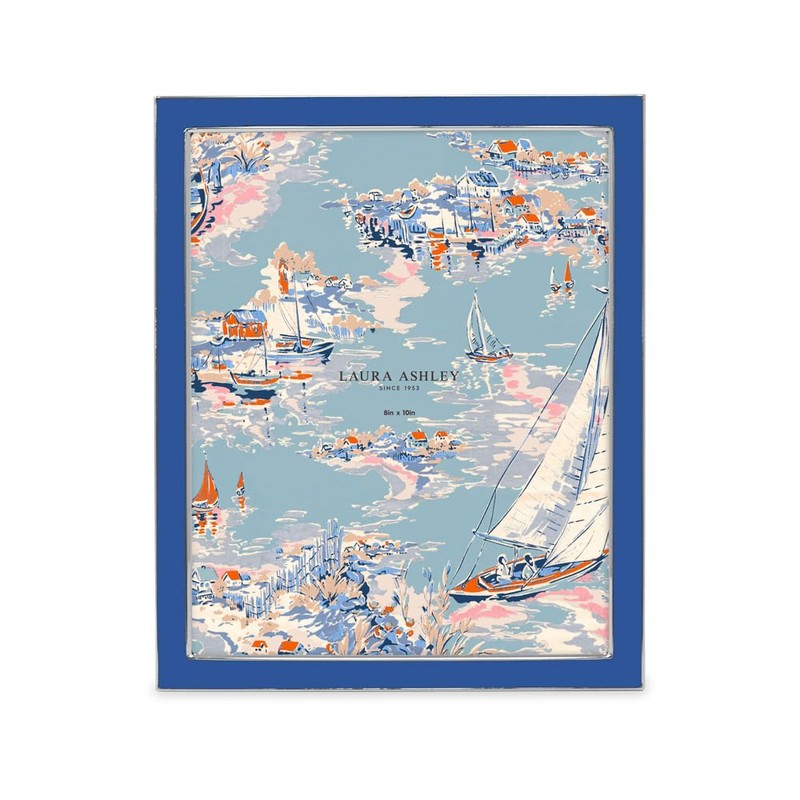 Laura Ashley 8x10 Riverside Blue Enamel Picture Frame, Silver Metal