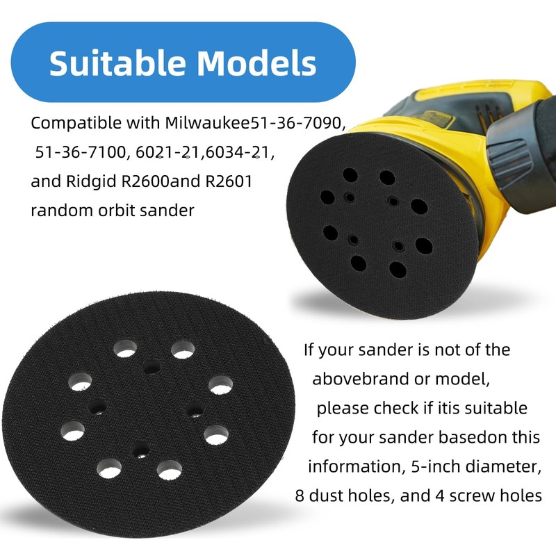 5 Inch 8 Hole Backing Pad,2 Pcs Black Orbital Sander