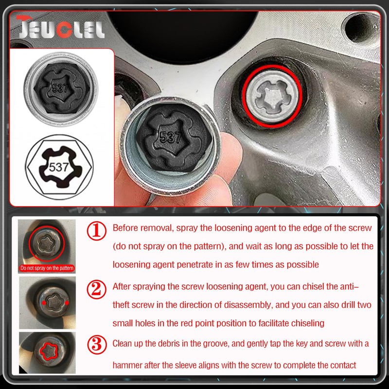 JEUCLEL 537 Wheel Locking Nut Key Compatible with VW VAG