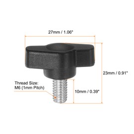 QUARKZMAN Pack of 20 Thumb Screws with T Wing Knobs, M6 x 10 mm, Plastic T-Head Threaded Bolts, Clamping Screw, Wing Screw, Grab Handles, 27 mm Clamping Button, Thumb Screws for Machine, Black