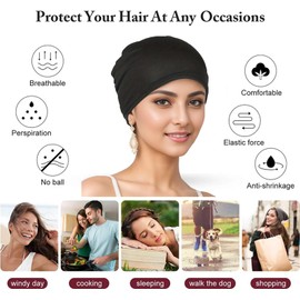 syxwRS 9 Pcs Solid Women Chemo Hat Loss Beanies Hats,Stretchy Turban Beanie,Pre Tied Chemo Head Scarf Beanie Skull Cover Cap Sleeping Cap Headwear for Women