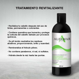 Tratamiento Revitalizante 2 en 1 Alfamar: Nutrición y Protección Capilar con Keratina y Aceite de Argán, Ideal para Cabello Dañado y Seco, Controla el Frizz y Aporta Brillo Natural.