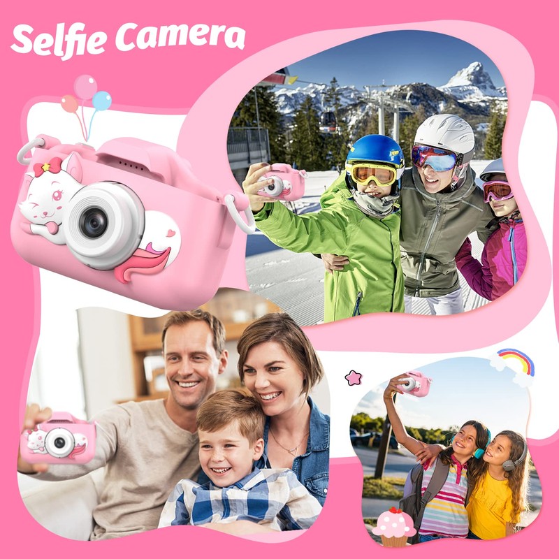Goopow Kids Digital Camera, Pink Purple, 32GB MicroSD Card Included,