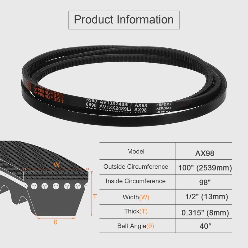 sourcing map AX98 EPDM V-Belt, Raw Edge Cogged Industrial Rubber