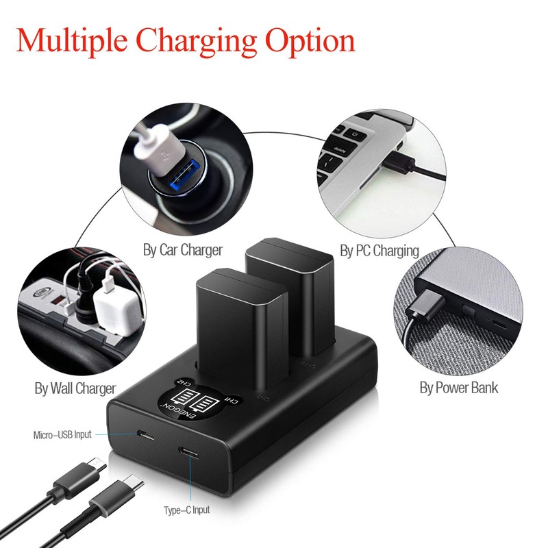 ENEGON NP-FW50 Battery (2-Pack,1300mAh) and Dual Charger for Sony ZV-E10,