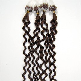 Micro Ring Link Hair Extensions Silicone Micro Ring Beads Loop Tip Brazilian Remy Human Hair Curly Medium Brown 20inch 100s