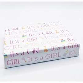 4 Sheets 4 Tags Baby Shower It's A Girl Pink Cute Girl Writing Design Wrapping Paper New Baby Arrival Gender Reveal Female Giftwrap (PA)