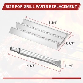 Terefour Grill Replacement Parts for Broil King Signet 320, 9468-54, 9865-54, 9468-54, 9468-84, Signet 20, Signet 70, Signet 90, Stainless Steel Grill Heat Plates and Burner Tube, 3 Pack