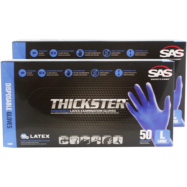 SAS 6603 (2 boxes) Thickster Textured Safety Latex Gloves, Large