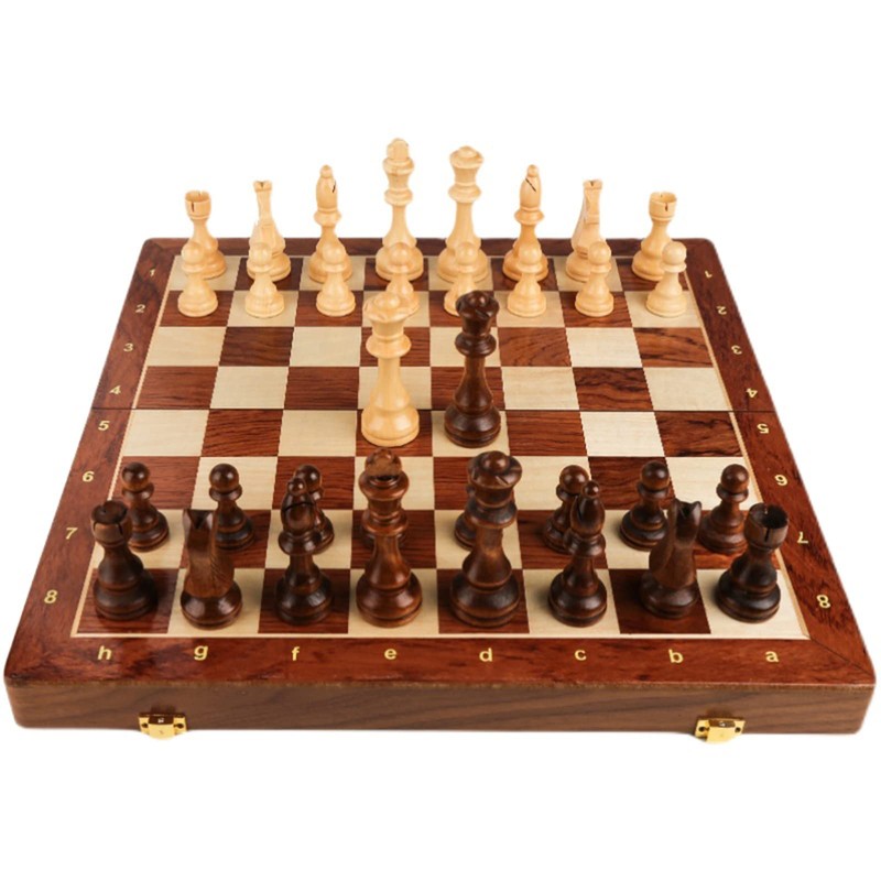 15'' Walnut Chess Set with Storage Board for Adults &