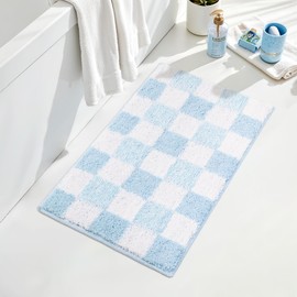 GRANNY SAYS Checkered Blue Bathroom Rugs, 24" x 16", Non-Slip Bath Mats for Bathroom, Plush Shag Absorbent Microfiber Ultra Soft Bath Mat, Cute Washable Rug for Tub, Shower, Bedroom