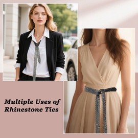 LJBFNN Rhinestone Neck Tie, Crystal Womens Tie Punk Ties for Women for Shirt Party Prom Wedding Cosplay (Black-Style 03-Colorful)