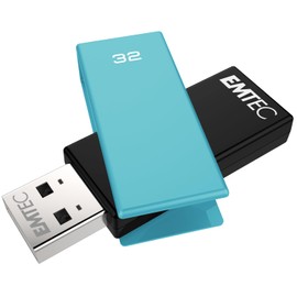 Emtec C350 Brick 2.0 USB Flash Drive 32 GB USB Type-A Black Blue - USB Flash Drive (32 GB, USB Type-A, 2.0, 15 MB/s, Swivel Ring, Black, Blue)