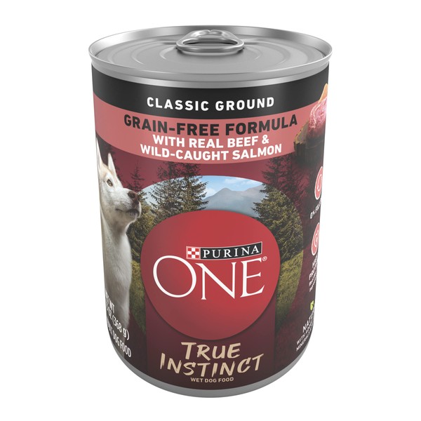 Purina ONE Wet Dog Food True Instinct Classic Ground Grain-Free Formula With Real Beef and Wild Caught Salmon High Protein Wet Dog Food - (12) 13 oz. Cans