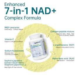 LUCKDATE NAD+ Supplement 7-in-1 Formula with Collagen L-ergothioneine & Vitamin C for Skin Aging Support, Energy, and Focus, Boost NAD+ - 60 Capsules