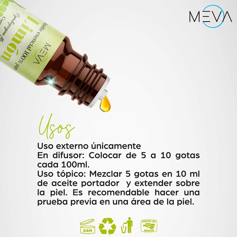 MEVA ACEITE ESENCIAL 100% PURO DIFUSOR MASAJE 10ML (LIMON)