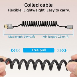 RIIEYOCA 4K Short Micro HDMI to HDMI Coiled Cable, 90 Degree Left Angle HDMI Male to Micro HDMI Male Cable,18Gbps High Speed HDMI 2.0 Support 4K@60Hz,Compatible with Cameras,Monitors (3FT/0.9M)