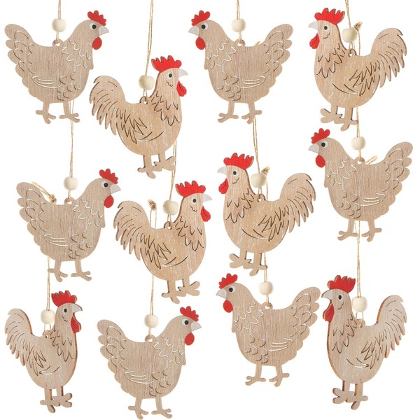 Logbuch-Verlag 12 Wooden Chicken Pendants, Easter Pendants, Easter Decoration, Hanging