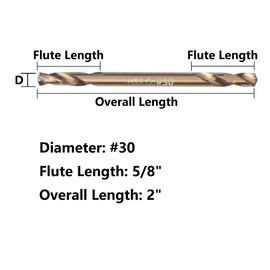 VALYRIANTOOL #30" Cobalt Drill Bits(10PCS), M35 HSSCO High Speed Steel Double Ends Stubby Body Twist Drill Bit Set for Hardened Metal, Stainless Steel, Cast Iron, Plastic and Wood