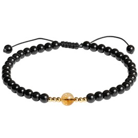 Jewboo Simple Natural Black Obsidian/Citrine Crystals Anklet Anxiety Healing Protection Ankle Bracelets for Women Beach Foot Jewelry Adjustable (8.5-10inch)