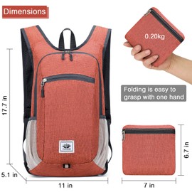 Esup 15L Lightweight Hiking Backpack Foldable Small Travel Backpack Packable Camping Backpack for Women Men (Dark Orange)