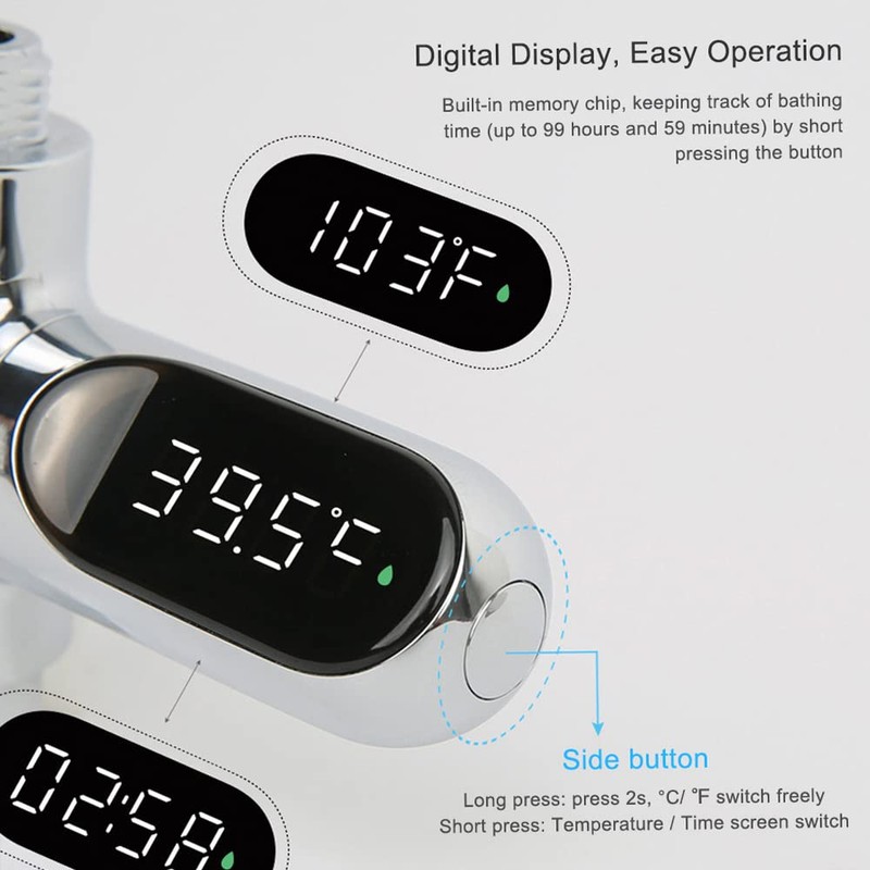 Shower Thermometer, Digital Shower Thermometer ℃/℉ Bath Temperature Monitor Water