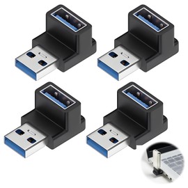 SHYSBV 4-Pack USB 3.0 Right Angle Adapters 90 Degree Adapter 3.0 Type A Male to USB-A Female Coupler Adapters Support 3A Charging OTG Data Transfer, Compatible with All USB Interface Devices