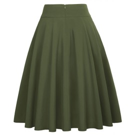 Belle Poque Vintage Casual Skirt for Women Dark Olive Green A-Line Flared Swing Midi Skirt with Pockets S