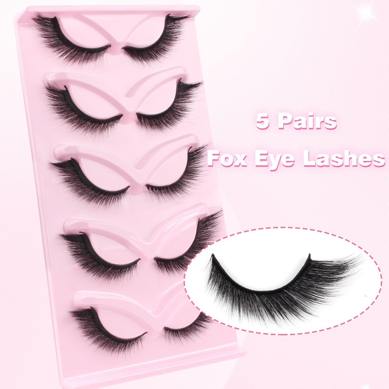 Glowing Win Cat Eye Lashes, 5 Pairs, Fox Eyelashes, Natural