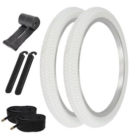 Pair of All White Jumper Tread BMX PRO+ TIRE Bike 20" X 1.95" Bicycle Tires W/Tubes, Rim Strips & TIRE LEVERS