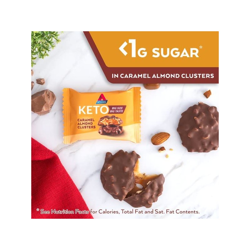 Atkins Caramel Almond Clusters, Gluten Free, High in Fiber, 1g
