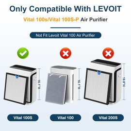 Vital 100S Replacement Filter Compatible with LEVOIT Vital 100S and Vital 100S-P Air Purifier, 3-in-1 H13 Grade True HEPA, High-Efficiency Activated Carbon Filter, Vital 100S-RF, 2 Pack White