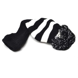 GOOACTION 3PCS Knitted Golf Head Covers 1-3-5 for Driver and Fairway Woods with Long Neck Design Vintage White and Black Sock Pom Pom Golf Club Head Covers Set