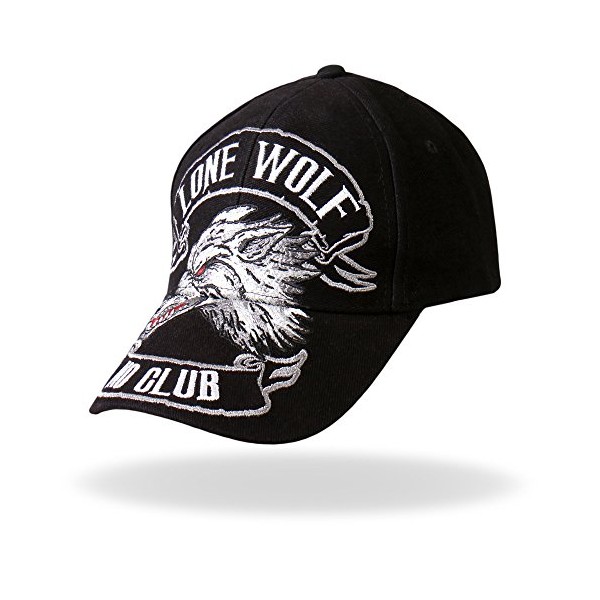 Hot Leathers BCA1030 Lone Wolf Baseball Hat (Black)
