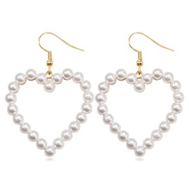 Heart Dangle Earrings for Women Pearl Rhinestone Heart Valentines Earrings Gold Love Statement Earrings Gift for Her