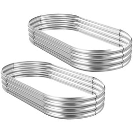 Land Guard 2Pcs Galvanized Raised Garden Bed Kit, Galvanized Planter Oval Large Metal Raised Garden Boxes Outdoor for Vegetables