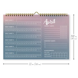 Habit Tracker Calendar for Daily, Weekly and Monthly Goals – Boost Productivity, Build Habits, & Stay Motivated – Chore Chart for Adults with Spiral Binding for Desk or Office (Gradient Table)