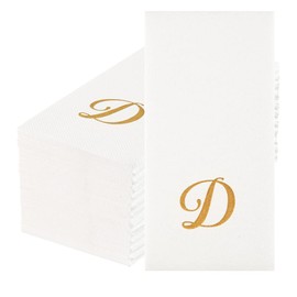 Luxenap 15.8 X 7.9 Inch Linen-Feel Guest Towels, 50 Lettered Hand Towels - Gold Letter 'D', Cursive Font, White Paper Dinner Napkins, airlaid, For Restrooms And Tables - Restaurantware