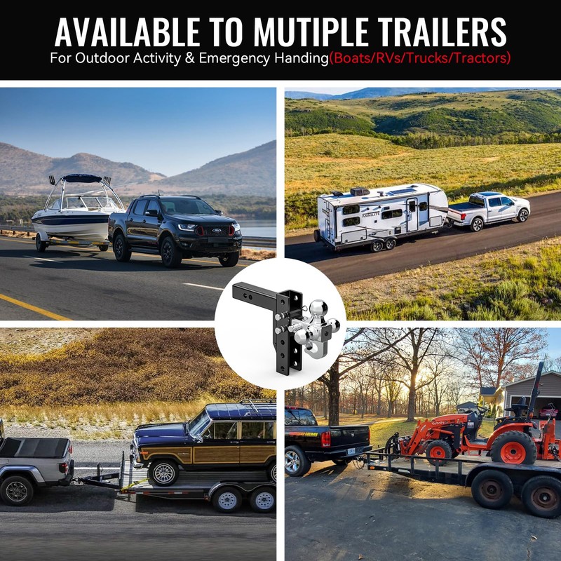 Adjustable Trailer Hitch, 6 Inch Drop/Rise Ball Mount Hitch with