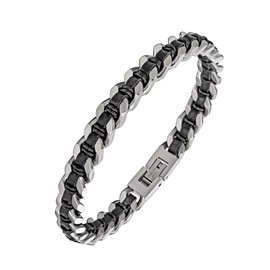 Mens Chain Bracelet Leather Bracelet Black Leather Steel Chain murtoo Bracelet Gift for Men Him (8 inches, Black)